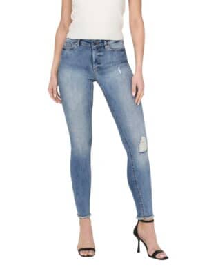 Only Damen Jeans onlBLUSH MID SK ANK RAW JEANS REA333 - Skinny Fit - Blau - Light Blue