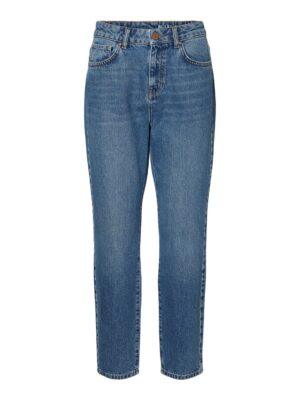 Noisy May Damen Jeans NMISABEL HW ANKL MOM JNS KI018MB - Straight Fit - Blau - Medium Blue Denim