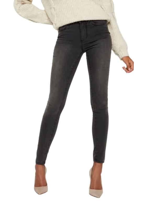 Vero Moda Damen Jeans VMTANYA MR S PIPING JEANS VI207 - Skinny Fit - Grau - Dark Grey Denim