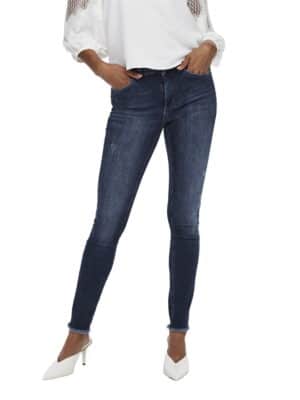 Only Damen Jeans ONLBLUSH LIFE MID SK ANK RAW REA811 - Skinny Fit - Blau - Dark Blue Denim