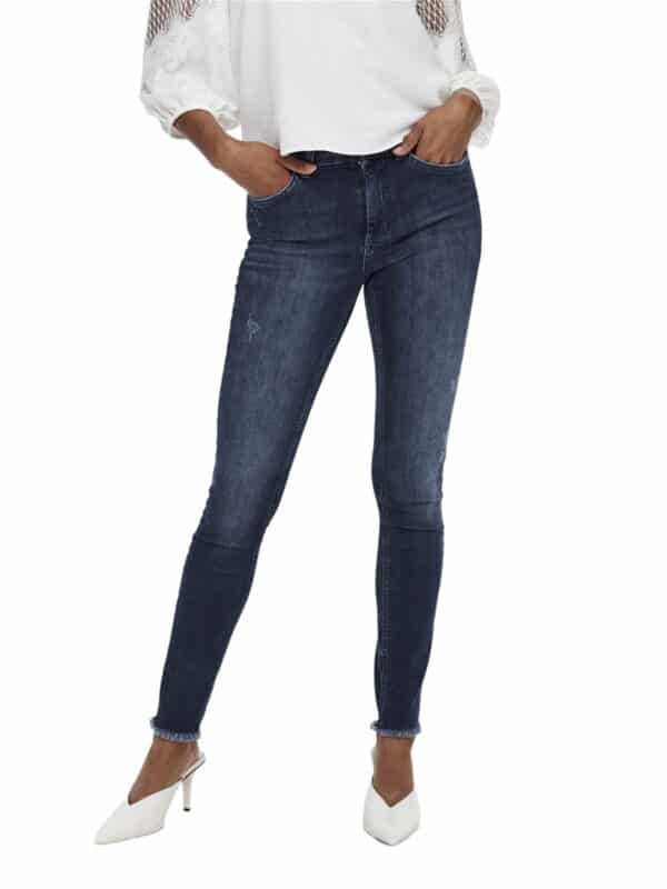 Only Damen Jeans ONLBLUSH LIFE MID SK ANK RAW REA811 - Skinny Fit - Blau - Dark Blue Denim