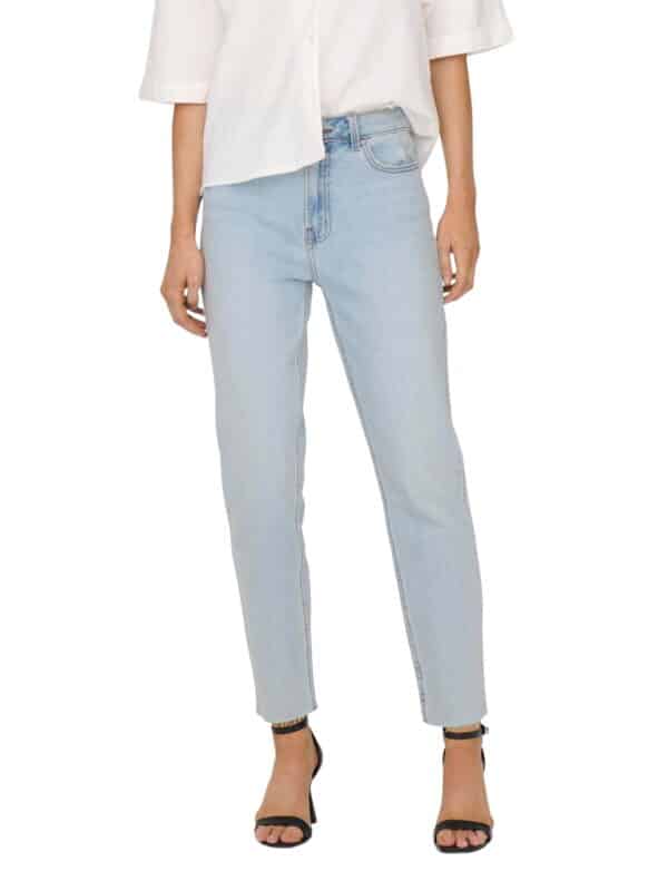 Only Damen Jeans ONLEMILY HW STR RAW CR AK MAS440 - Straight Fit - Blau - Light Blue Denim