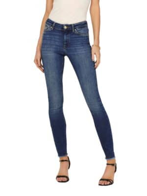 Only Damen Jeans ONLBLUSH MID SK ANK RAW DNM REA194 - Skinny Fit - Blau - Medium Blue Denim