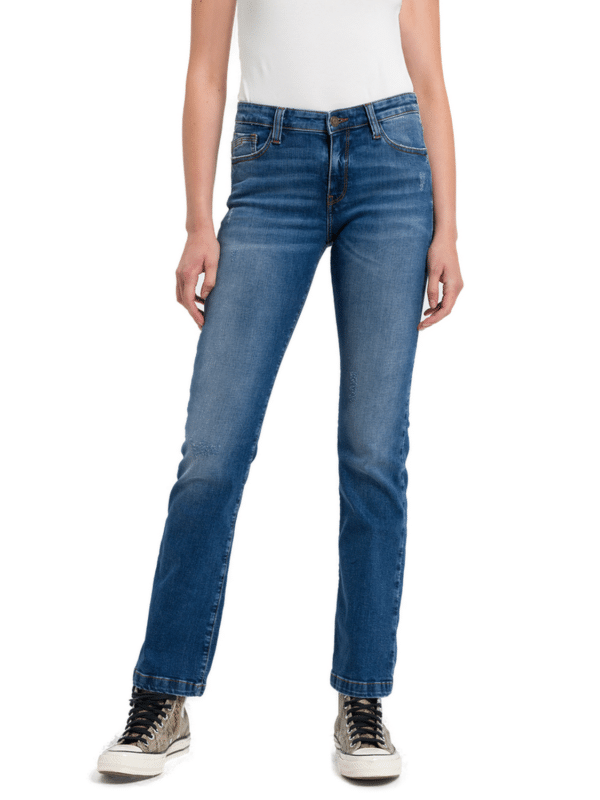 Cross Jeans Damen Jeans LAUREN - Bootcut - Blau - Mid Blue Scratched